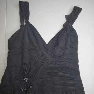 BCBG MAX AZRIA Maxi Dress Black Ruching Button And Bows Prom Classy  -2666